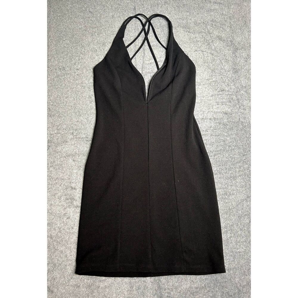 Love J Little Black Dress Plunge Neckline Bodycon Women Size Medium NWOT